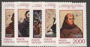 Vatican  1992  Discovery of America   Sc#898-902   Mint Hinged