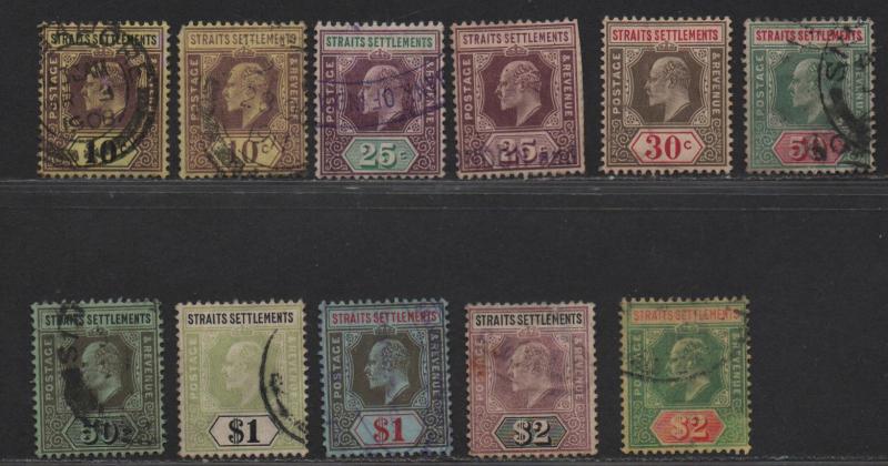 $Straits Settlements Sc#115-119, 121-126 used-mint/F-VF, part set, Cv. $217.45