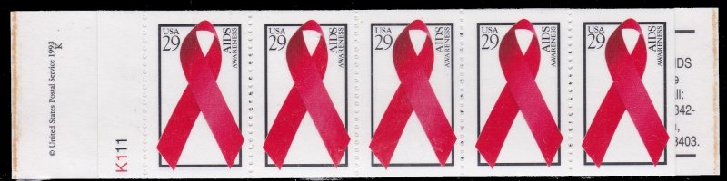 US 2806, MNH Booklet of 10 - Aids Awareness