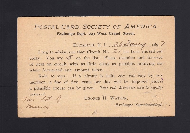 UX12 1897 POSTAL CARD SOCIETY Notification - MISCUT