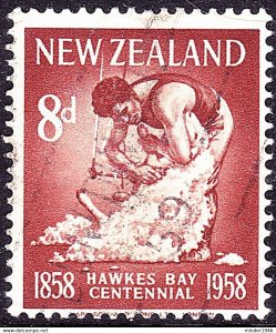 NEW ZEALAND 1958 QEII 8d Light Brown , Centenary of Hawks Bay Province-Sheep ...