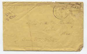 1883 New Philadelphia OH stampless due 3 cover to Panton VT [6525.341]