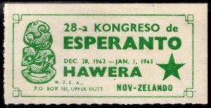 1963 New Zealand Poster Stamp 28th Congress New Zealand Esperanto Association
