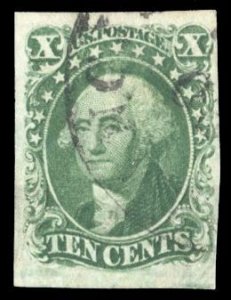 United States #15, cat. $145, 1851 10c green, type III, used, wide margins