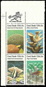 PCBstamps   US #1827/1830 Zip Block  60c(4x15c)Coral Reefs, MNH, (ZB-1a)