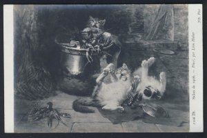 Cat kittens pot of lobsters - Salon 1906 Leon Huber RPPC FRANCE postcard