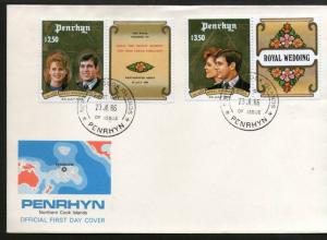 Penrhyn 1986 Royal Wedding of Prince Andrew and Sarah Map Sc 343-44 FDC# 8214