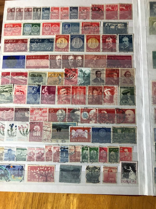 Red Stock Book Full Of Very Old Turkey & Norway Stamps  VERY CLEAN VERY NICE