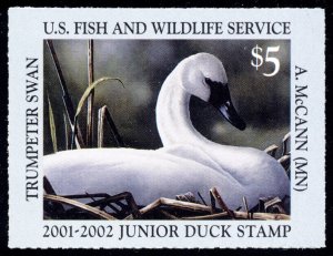 US JDS9 $5 2001 Junior Duck Stamp Trumpeter swan Artist: Aremy McCann XF NH