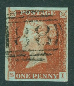 SG 8 1d red-brown plate 66 lettered SI. Very fine used 4 margin example 