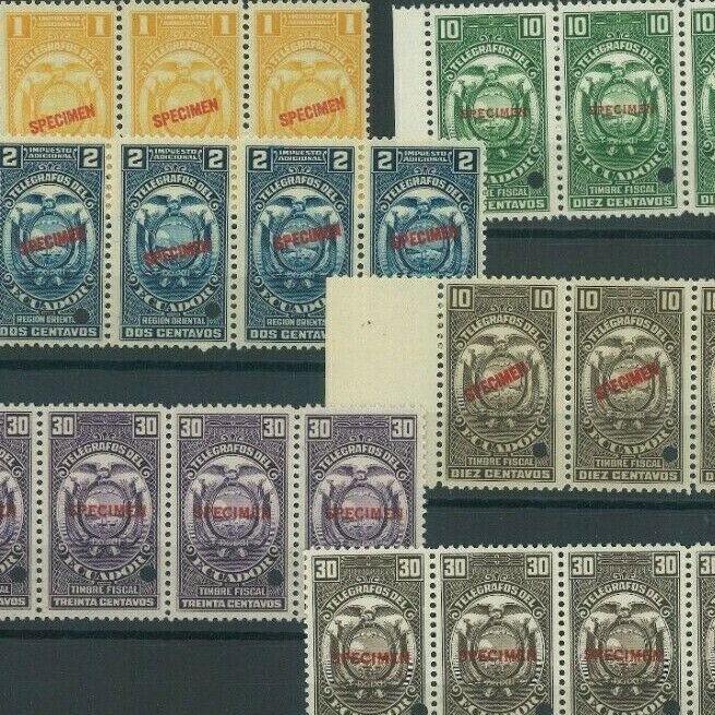 ECUADOR TELEGRAPH Stamps ABNCo. *SPECIMEN* 1c-30c Group {23} Strips UM MNH MF107