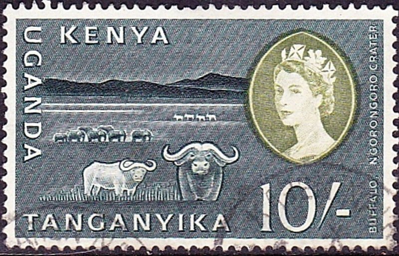 KENYA UGANDA TANGANYIKA 1960 QEII 10/- Blackish Green & Olive-Green SG197 FU