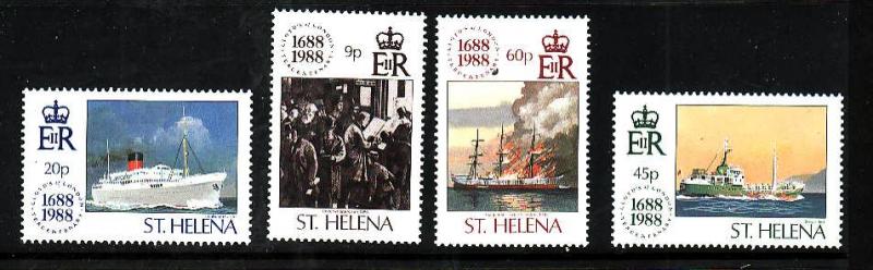 St Helena-Sc#501-4-unused NH set-Ships-Lloyd's of London-1988-