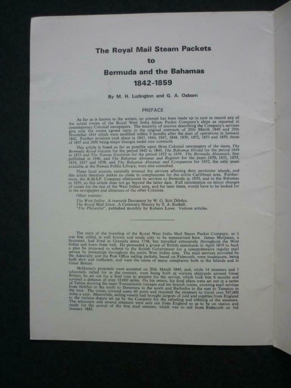 THE ROYAL MAIL STEAM PACKETS TO BERMUDA AND THE BAHAMAS by LUDINGTON & OSBORN