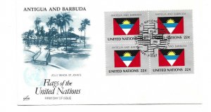 United Nations #486 Flag Series 1986 Antigua and Barbuda ArtCraft block of 4 FDC