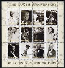 MORDOVIA - 2001 - Louis Armstrong-Perf 12v Sheet-Mint Never Hinged-Private Issue