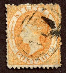 St. Lucia Sc# 10, Used with Hinge Remnant.  (1sh) Red Orange.  2019 SCV $ 32.50 