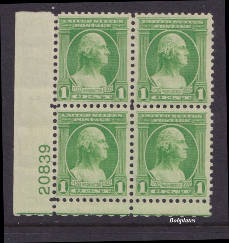 BOBPLATES #705 Washington Bi Lower Left Plate Block 20839 VF MNH SCV=$5.5