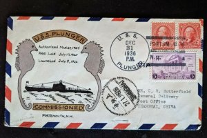 1936 USS Plunger Shanghai China Cancel Gow Ng Hand Painted Airmail Naval Cover