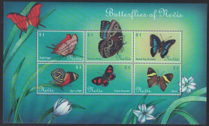 Nevis #1235a-f, mint sheet of 6, butterflies issued 2001