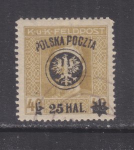 POLAND, 1918 Lublin overprint, Broken Star at Left, 25h. on 40h. Olive, used.