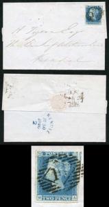 1841 2d Pale Blue (MA) Plate 3 Fine Four Margins on Cover