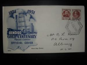 Australia Victoria Cacheted 1951 FDC 3d Bendigo Gold Centenary (19bdf) 