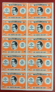 Watergate/Nixon Block of 10 Poster Stamps, Rouletted, Never Hinged