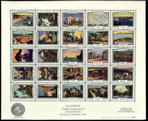 1935 California Pacific Int'l Exposition - S/S of 25 Poster Stamps MNH