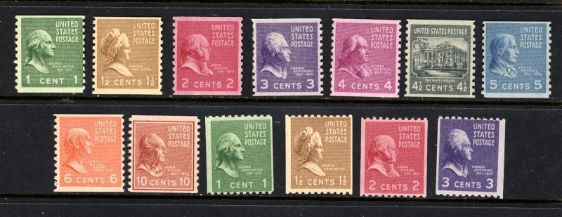 SCOTT 838-51 1939 PRESIDENTIAL ISSUE COIL SINGLES COMPLETE SET MNH OG CAT $33!