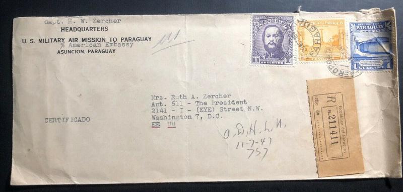 1947 Asuncion Paraguay Diplomatic USA Embassy Cover To Washington Dc
