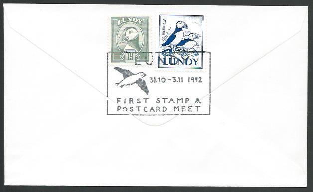 GB LUNDY 1992 cover - stamp and postcard meet cancel.......................10697