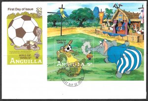 ANGUILLA 1982 DISNEY WORLD CUP SOCCER ESPANA Souvenir Sheet Sc 510 FDC
