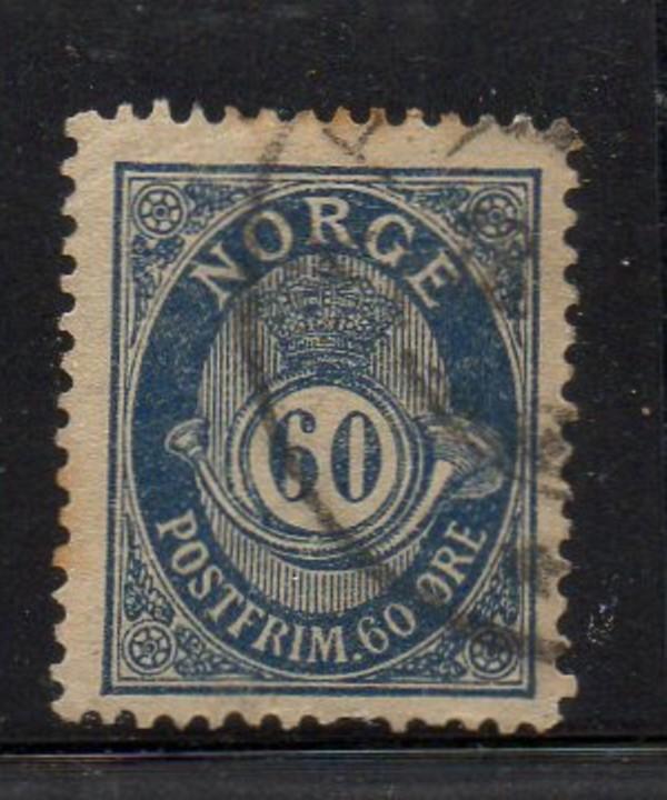 Norway Sc 58 1900 60 ore dark blue post horn stamp used