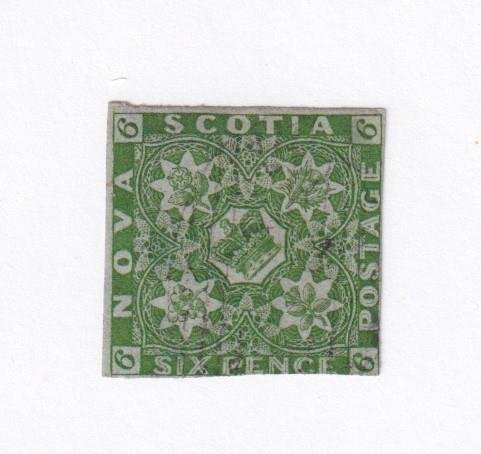 PROVINCES,NOVA SCOTIA,# 4 6p VERY LIGHT USED YELLOW GREEN QUEEN VICTORIA IMPERF