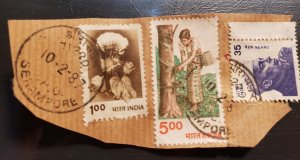 Stamp Asia India Set of 3 used stamps all 1980, overstamped 10-2-87