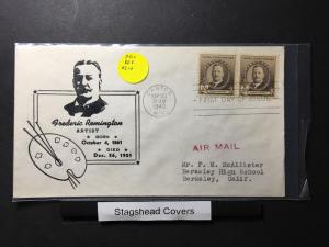 US FDC 30 Sep 1940 SC888 Cachet Frederic Remington Artist Canton NY Strip