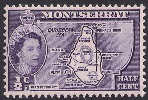 Montserrat 1953 - 62 QE2 1/2 ct Deep Violet Umm SG 136a ( E904 )