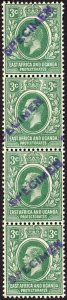 KUT SG45s KGV 3c Green opt Specimen locally U/M Strip of Four (Creased)