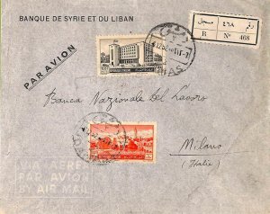 ac6562 - LEBANON - Postal History -  REGISTERED AIRMAIL  Cover to ITALY 1952
