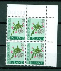 Iceland. 1968  Flowers ,50 Aur,Mnh. Plate # 46269. Block of 4. Scott# 393.