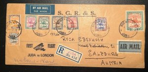 1931 Registered Sudan Airmail FFC First Flight Cover Juba to Salzburg Austria