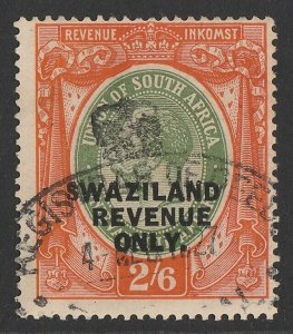 SWAZILAND c1914 'SWAZILAND REVENUE ONLY' on KGV SA 2/6 Revenue. Rare.