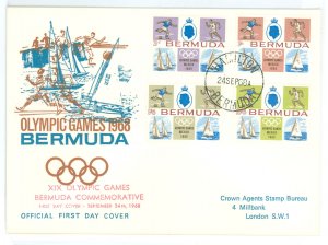 Bermuda 226-9 1968 Olympic Games/Mexico City (set of four) on an addressed cacheted first day cover.