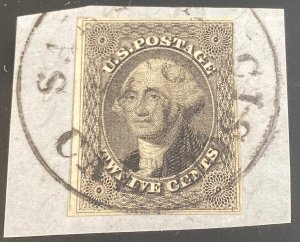 United States #17 used on piece 12c black Washington 1851 Very Fine, city cancel