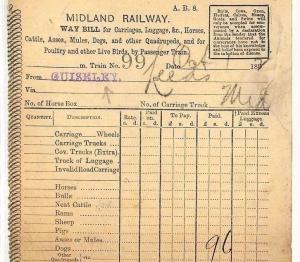 HL377 1892 GB *DOGS* CARRIED BY RAILWAY *Guiseley* Station LIVE ANIMALS Way Bill