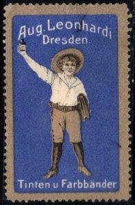 Vintage German Poster Stamp August Leonhardi Inks & Ribbons Dresden