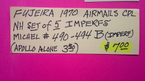 Fujeira 1970 Airmails Michel# 490-494B IMPERF set of 5 complete MNH XF