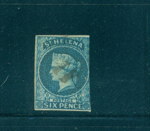 St. Helena - Sc# 1. 1856 6p Victoria. Used. Spacefiller. $225.00.