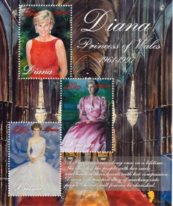 Liberia 1997 Tribute to Princess Diana Souvenir Sheet of 3 values Perforated MNH